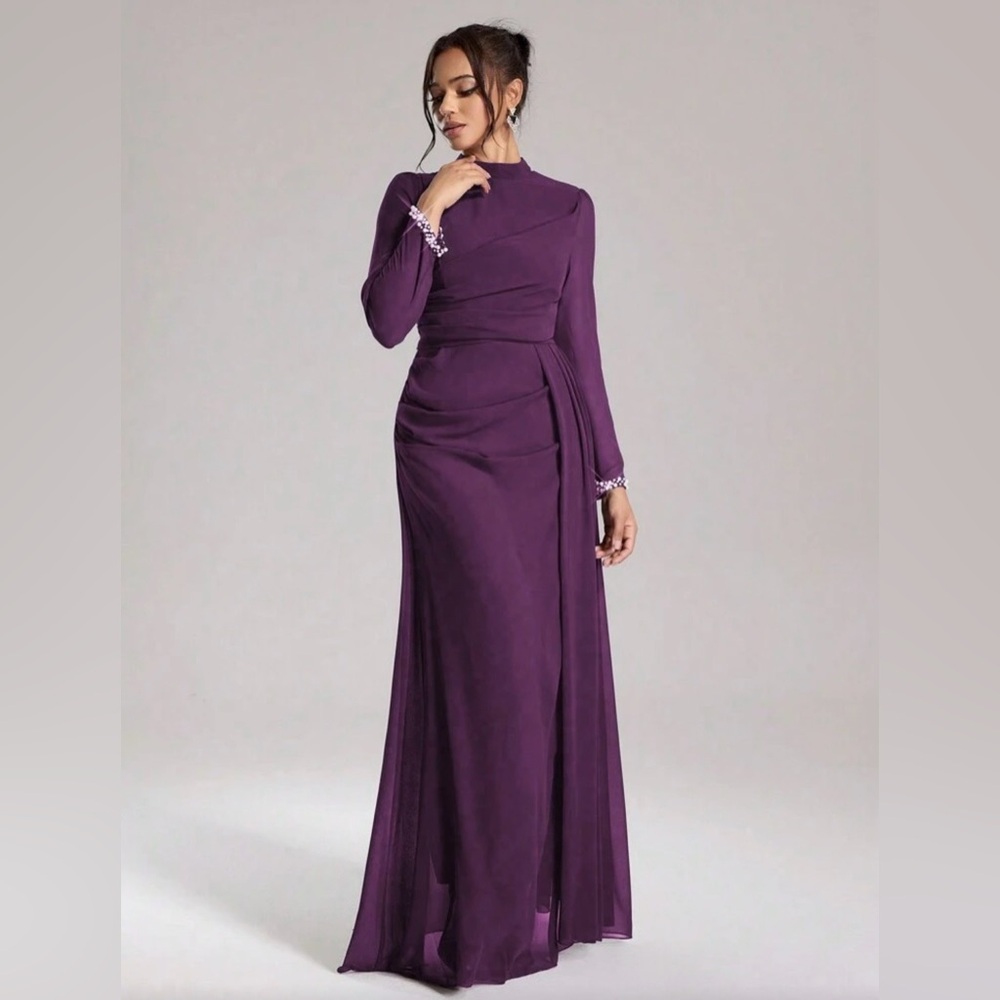 New Sequin pearl cuff elegant maxi evening wedding party birthday dress gown